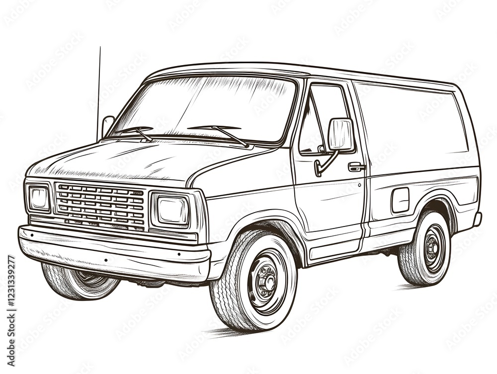 Stylized Line Drawing of a Professional Utility Van for Children s Coloring Stylized Line Drawing of a Professional Utility Van for Children s Coloring