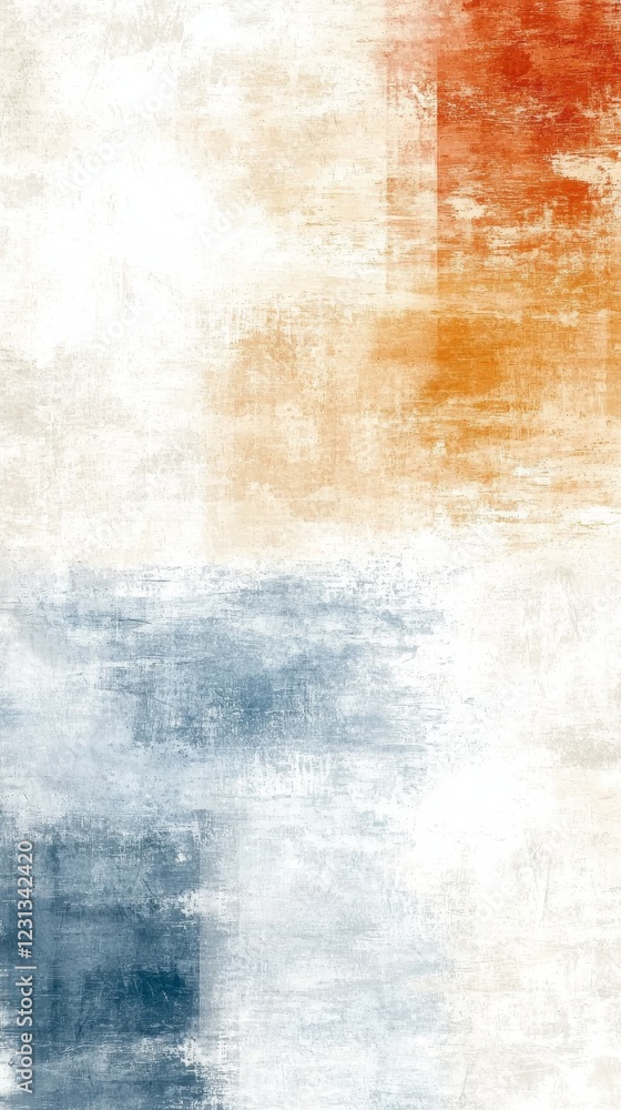 Naklejka premium A textured abstract artwork featuring soft hues of orange, blue, and cream, creating a soothing yet vibrant visual experience.
