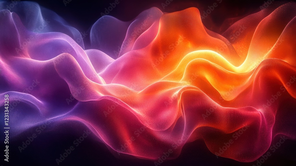 Fototapeta premium Surreal Abstract Composition with Luminous Curved Forms in Vibrant Neon Colors and Black Background