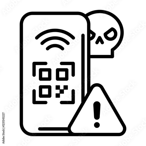 Image icon warning of fraud. Includes a recognized QR code, a warning symbol and a skeleton.