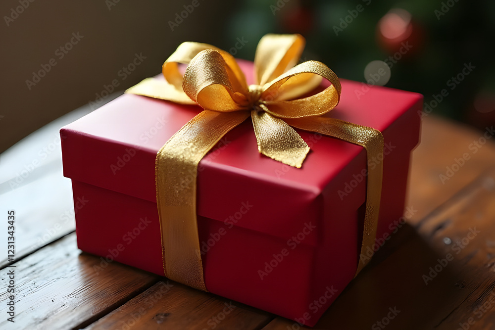 A red gift box with a ribbon bow makes a perfect Christmas present A red gift box with a ribbon bow makes a perfect Christmas present