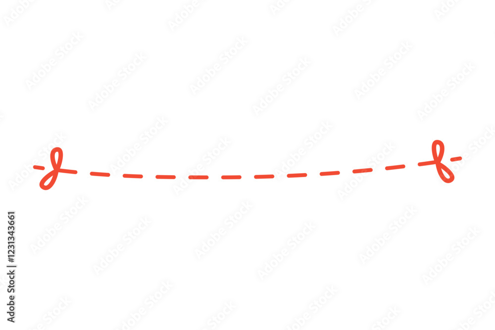 Red ribbon doodle dashed line border frame. Holiday celebration, gift, anniversary concepts. Flat hand drawn decorative vector design isolated illustration. Red ribbon doodle dashed line border frame. Holiday celebration, gift, anniversary concepts. Flat hand drawn decorative vector design isolated illustration.