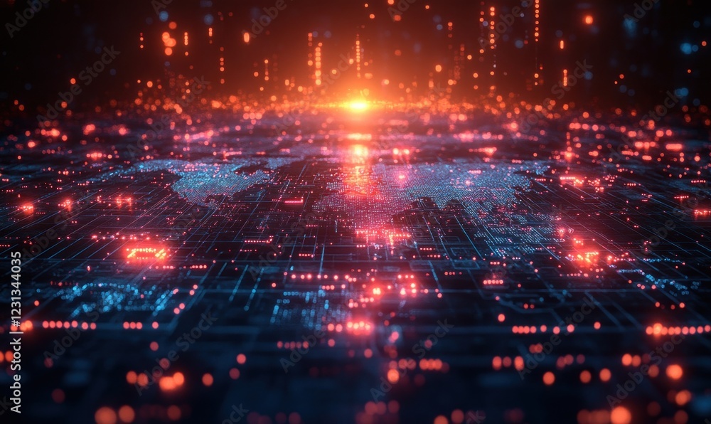 Futuristic World Map with Digital Network and Cyberpunk Aesthetic Futuristic World Map with Digital Network and Cyberpunk Aesthetic