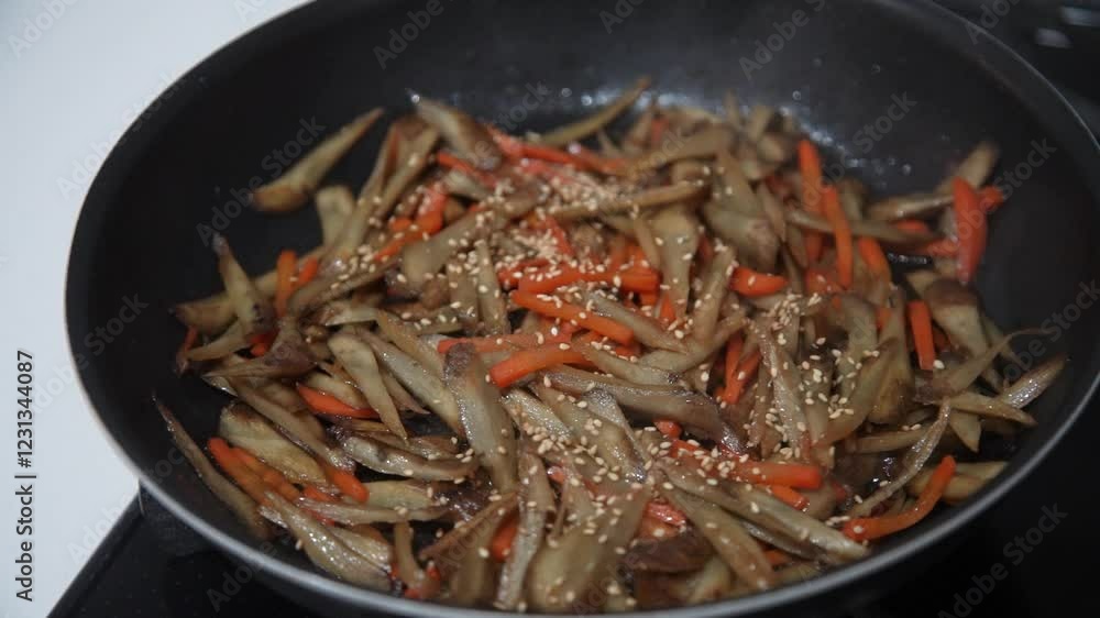 きんぴらごぼうを作る様子 きんぴらごぼうを作る様子