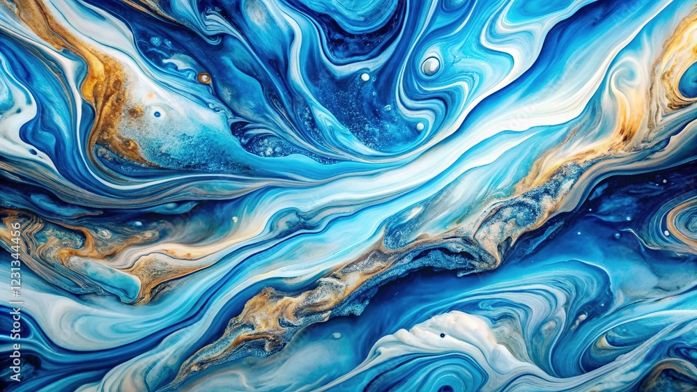 Obraz premium Abstract Blue White Marble Texture Background, Acrylic Paint Swirl Pattern, Landscape Photography