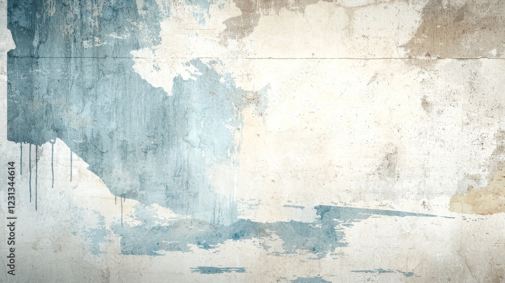 Naklejka premium A textured, abstract background with blue and beige tones, featuring streaks and weathered patches that evoke a sense of calm and vintage aesthetics.