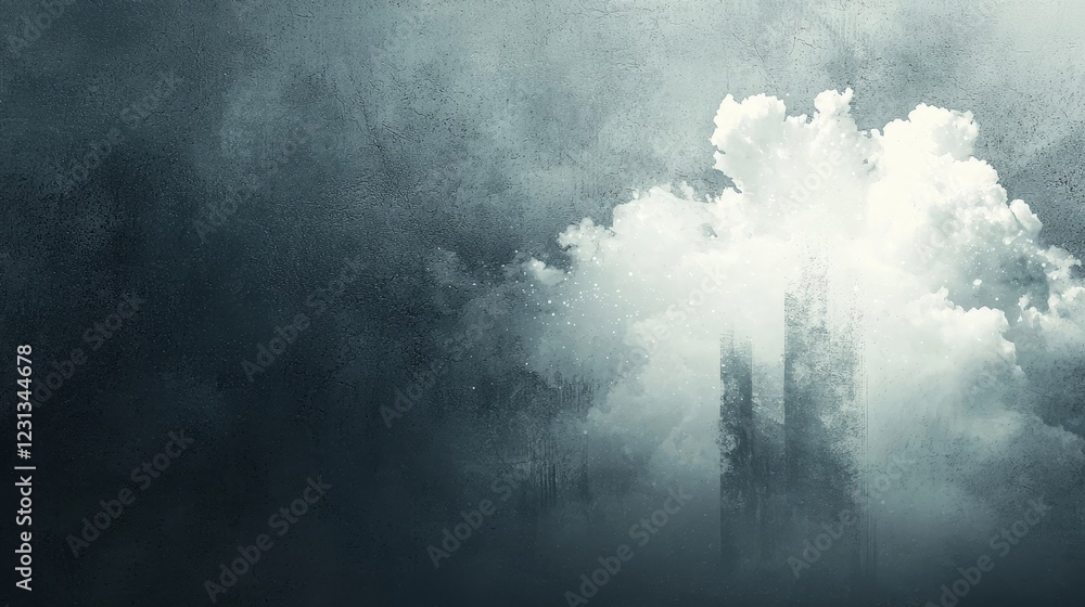 A misty landscape obscured by clouds, featuring indistinct silhouettes, creating an eerie and atmospheric scene. A misty landscape obscured by clouds, featuring indistinct silhouettes, creating an eerie and atmospheric scene.
