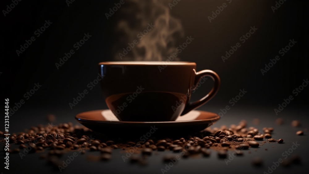 Dark coffee contrasts with sharp shadows and light spots, adding dimension and gloss to the surface. A moody, dramatic background emphasizes the richness of the coffee. Dark coffee contrasts with sharp shadows and light spots, adding dimension and gloss to the surface. A moody, dramatic background emphasizes the richness of the coffee.