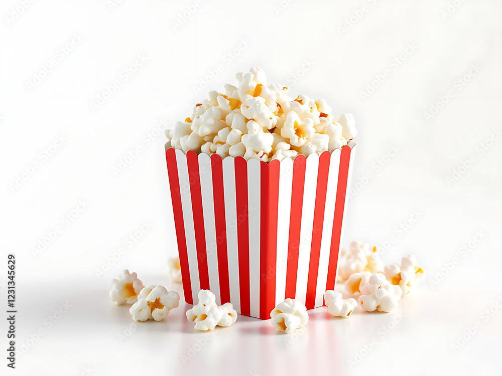 popcorn snack in red and white box isolated on white background popcorn snack in red and white box isolated on white background