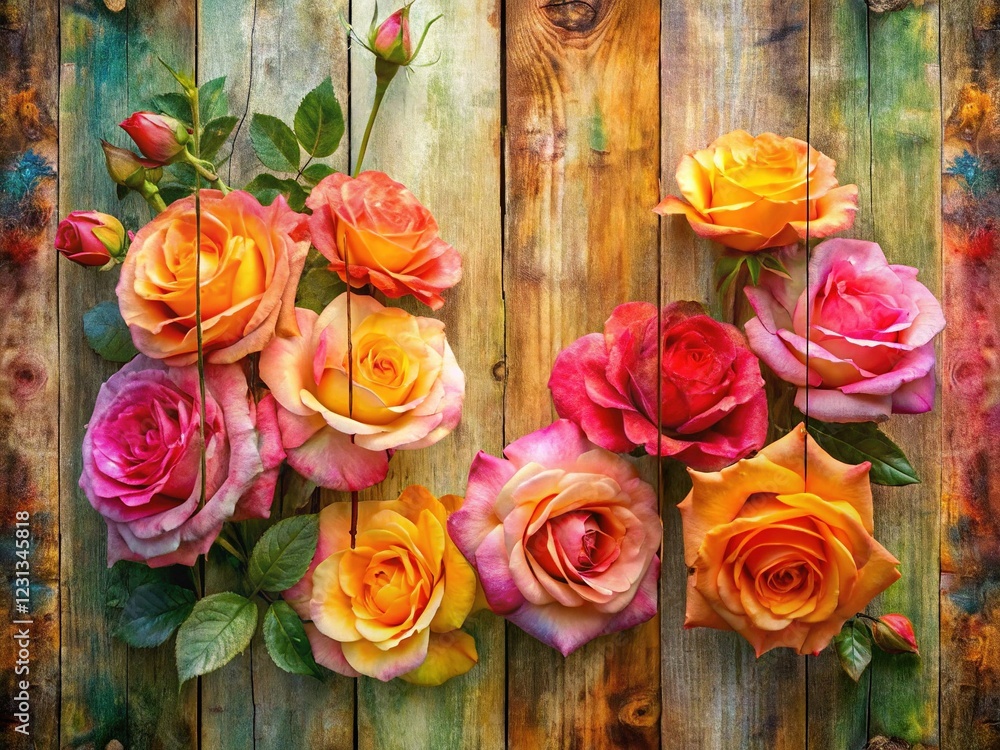 Captivating Floral Fusion: Roses Bloom Amidst Rustic Wood Captivating Floral Fusion: Roses Bloom Amidst Rustic Wood