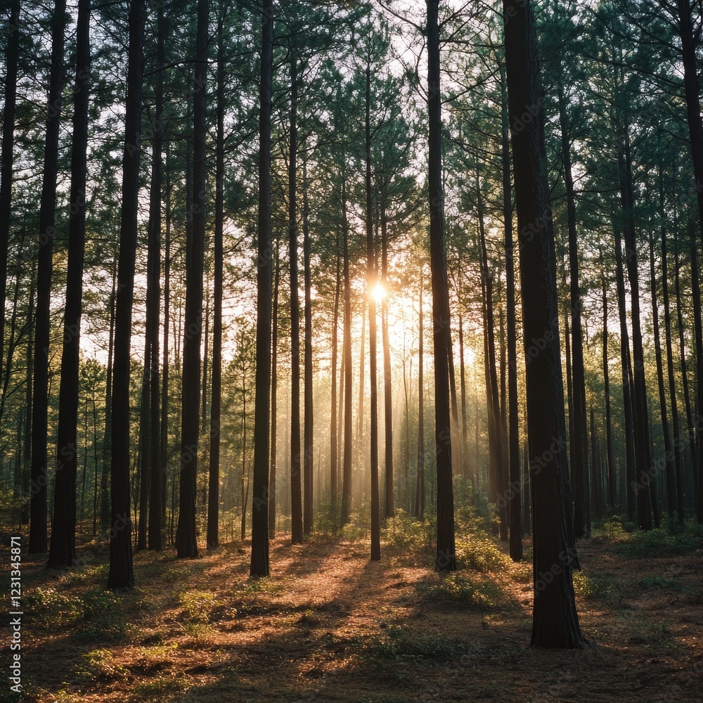 Fototapeta premium Majestic Sunrise in a Pine Forest