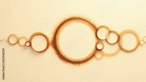 Wallpaper Mural Coffee rings of varying sizes overlap on a neutral background, with soft, faded edges. The clean design creates a calming, subtle atmosphere with organic, natural coffee stains. Torontodigital.ca