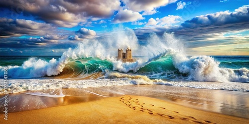 Double Exposure of Ocean Waves and Fading Sand Inscription
