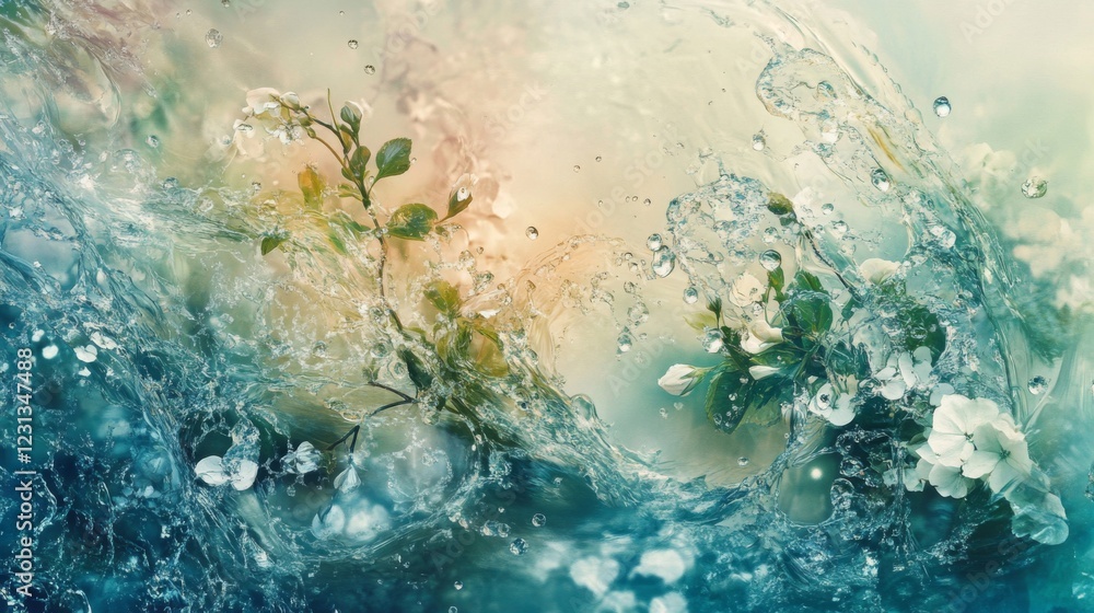Fototapeta premium Abstract Water and Flowers Photography Teal Green Pastel Colors