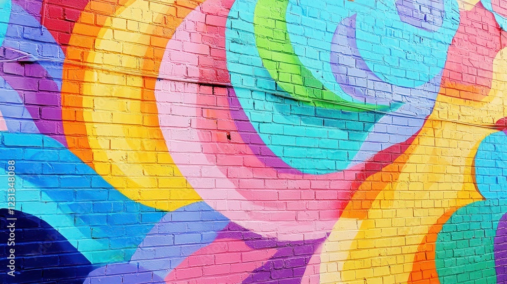 Obraz premium A rainbow-colored mural on a city wall.