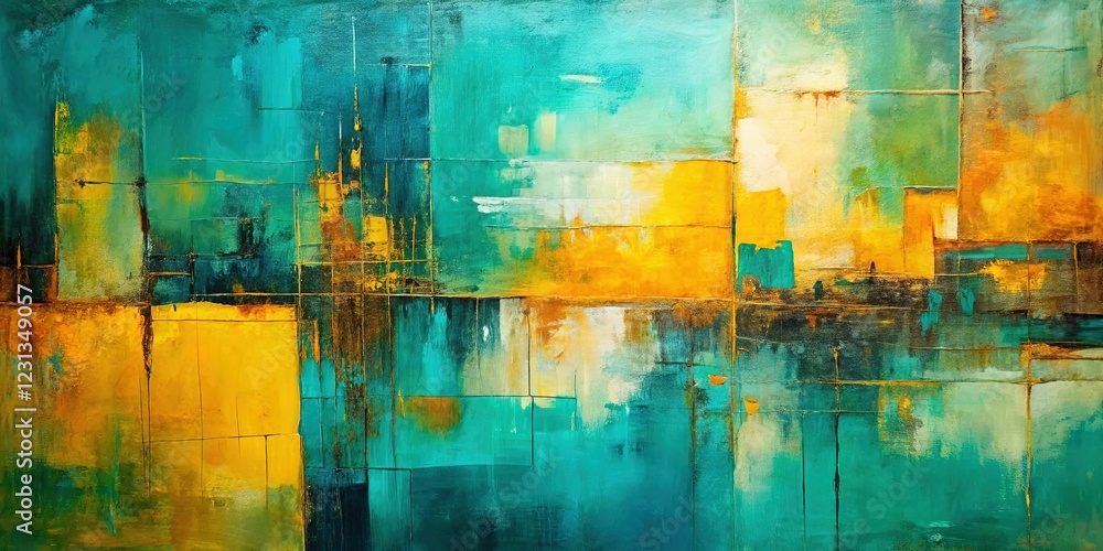 Obraz premium Modern Teal and Yellow Abstract Art Painting with Rule of Thirds