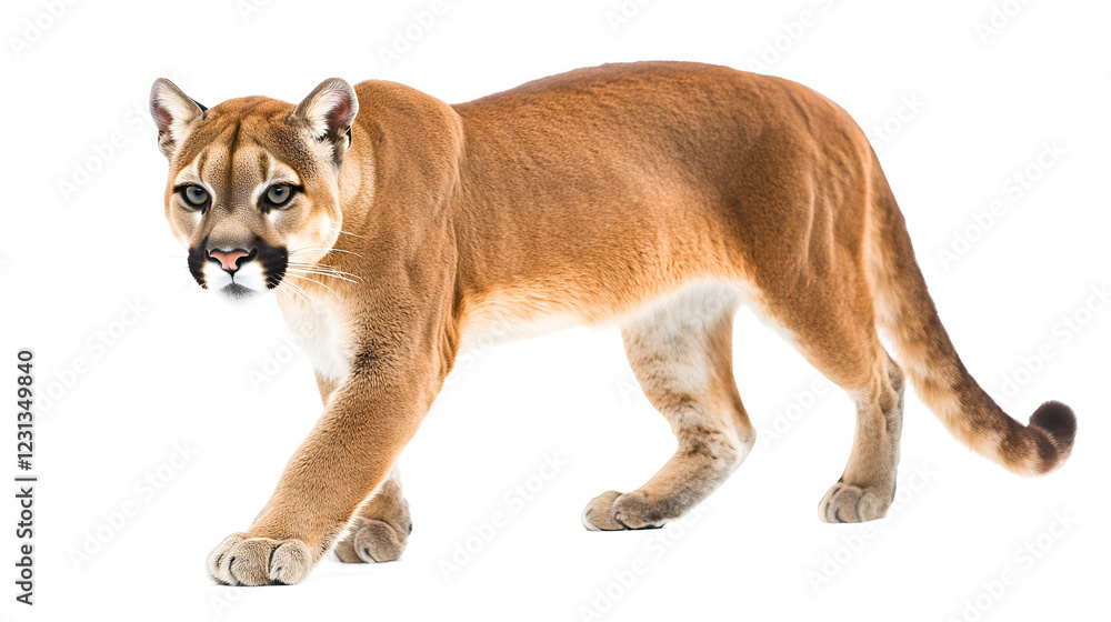 Obraz premium Mountain Lion White Background Close Up Shot
