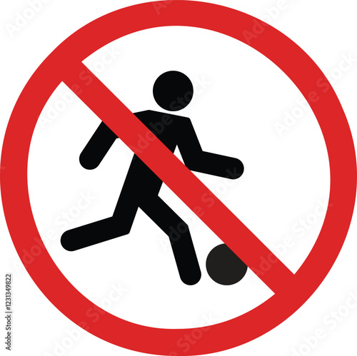 No football sign isolated on white background . Football playing ban sign . No soccer player icon vector