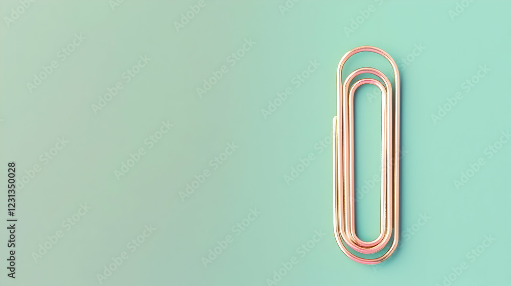 Paper clip with a metallic shine on a pastel green background Paper clip with a metallic shine on a pastel green background