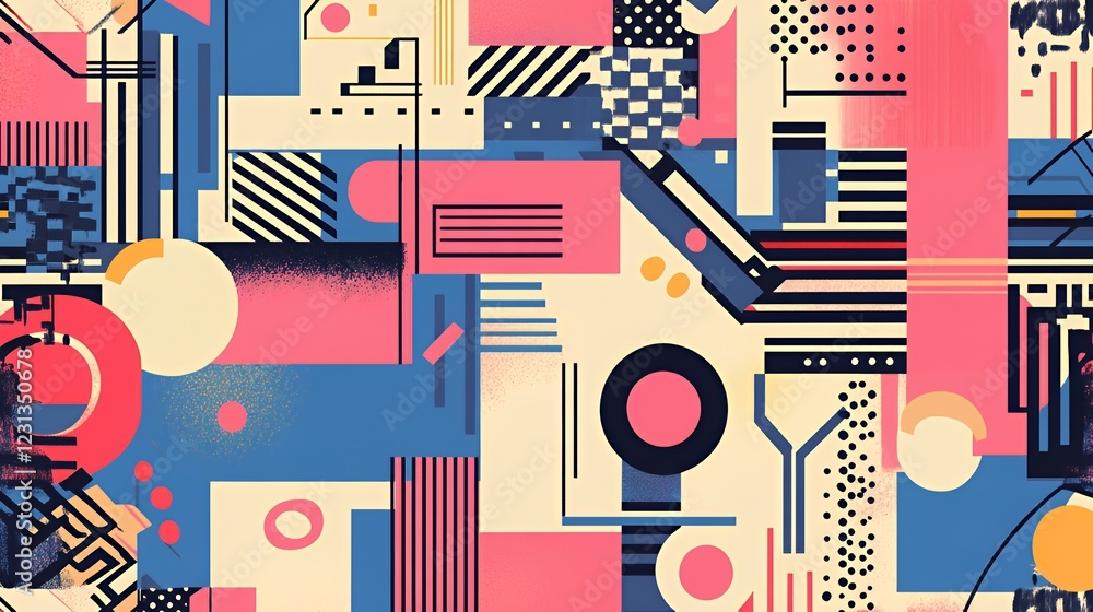 Abstract Geometric Composition in Pink Blue and Beige Abstract Geometric Composition in Pink Blue and Beige