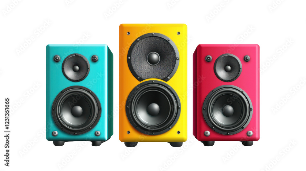 Fototapeta premium Colorful audio speakers isolated on white background 