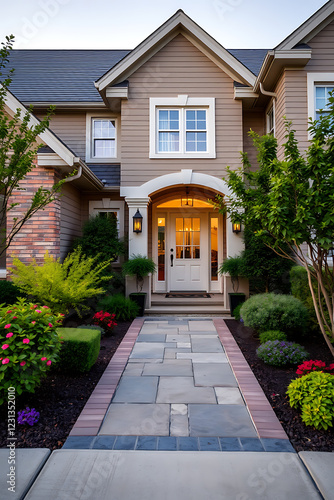 Wallpaper Mural Luxury Home Exterior: Captivating Evening View of a Stunning Residence with Landscaped Garden Torontodigital.ca