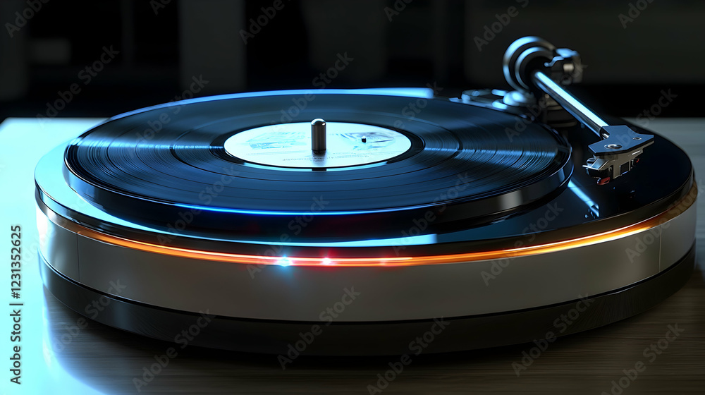 Vinyl record spinning on an elegant, futuristic turntable Vinyl record spinning on an elegant, futuristic turntable