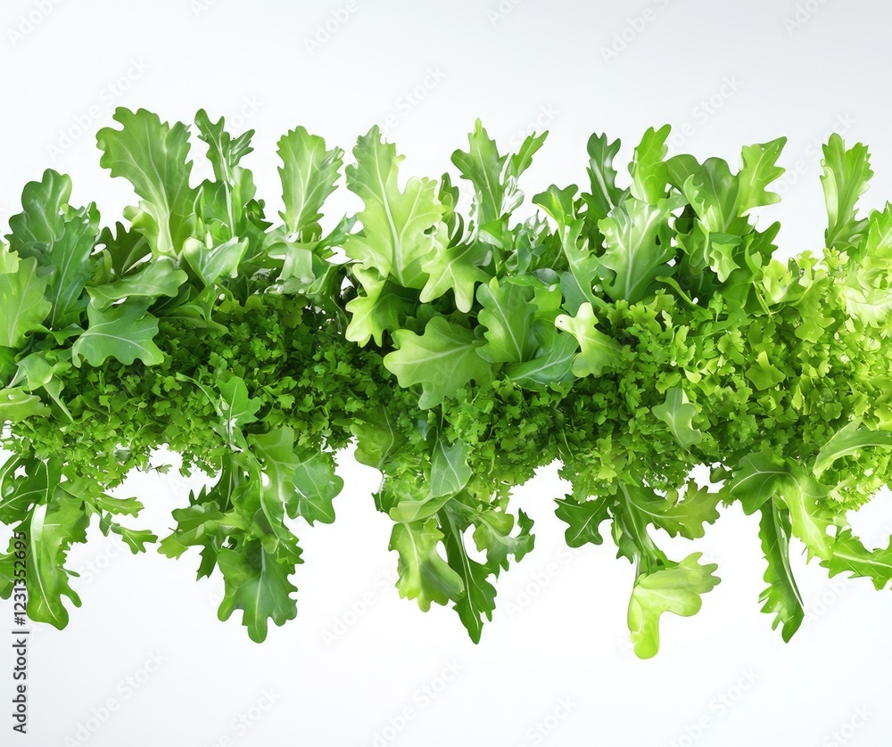 Fototapeta premium Green Leafy Vegetables: A vibrant collection of fresh, green leafy vegetables arranged in a visually appealing pattern, perfect for culinary or health-related projects. 
