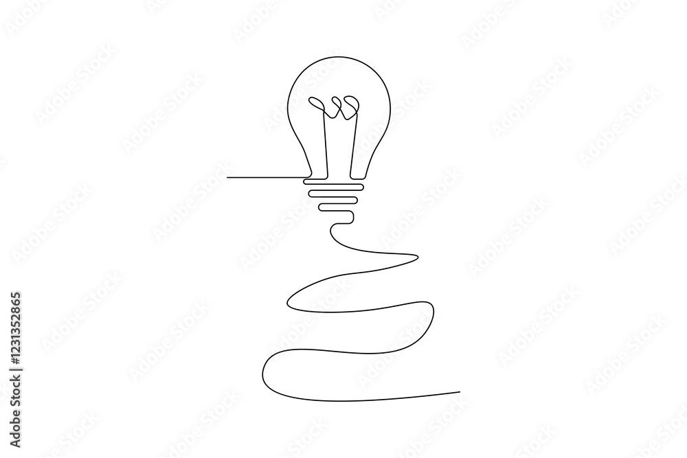 Continuous one line light bulb with black and white vector image
