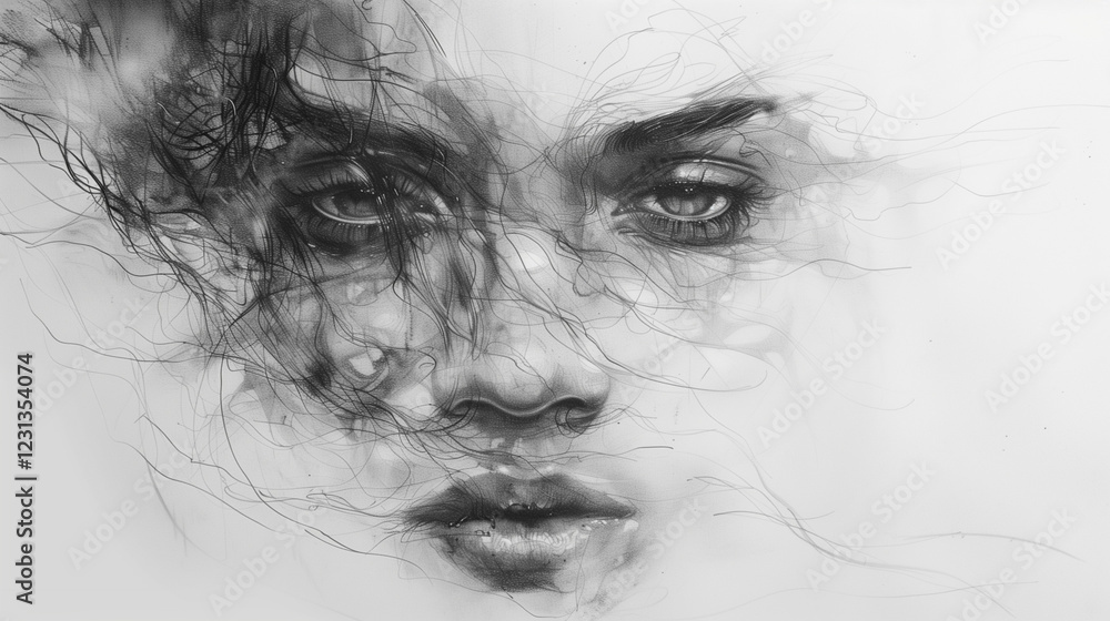 Fototapeta premium Depression portrait sketchs