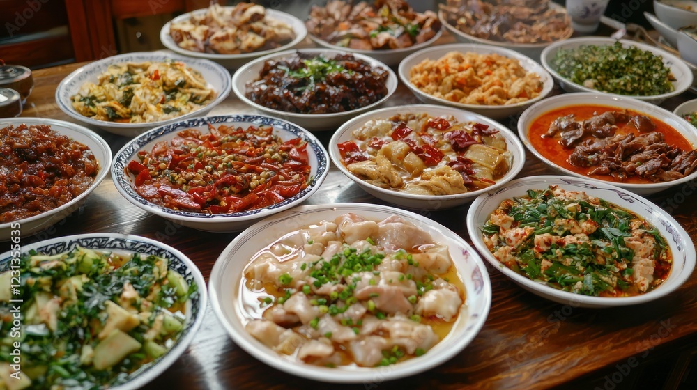 A variety of colorful dishes served on a buffet table. A variety of colorful dishes served on a buffet table.