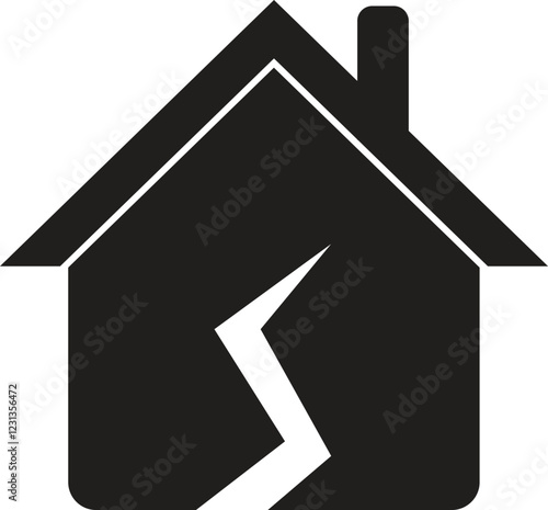 House damage icon . Broken house icon . Earthquake damaged house icon vector