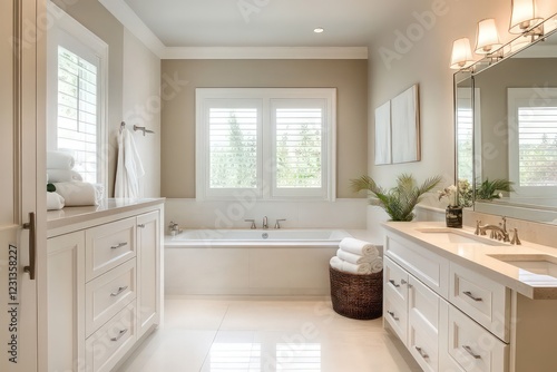 Wallpaper Mural A transitional bathroom blending classic warmth with contemporary clean lines. Opt for a neutral color scheme, streamlined fixtures Torontodigital.ca