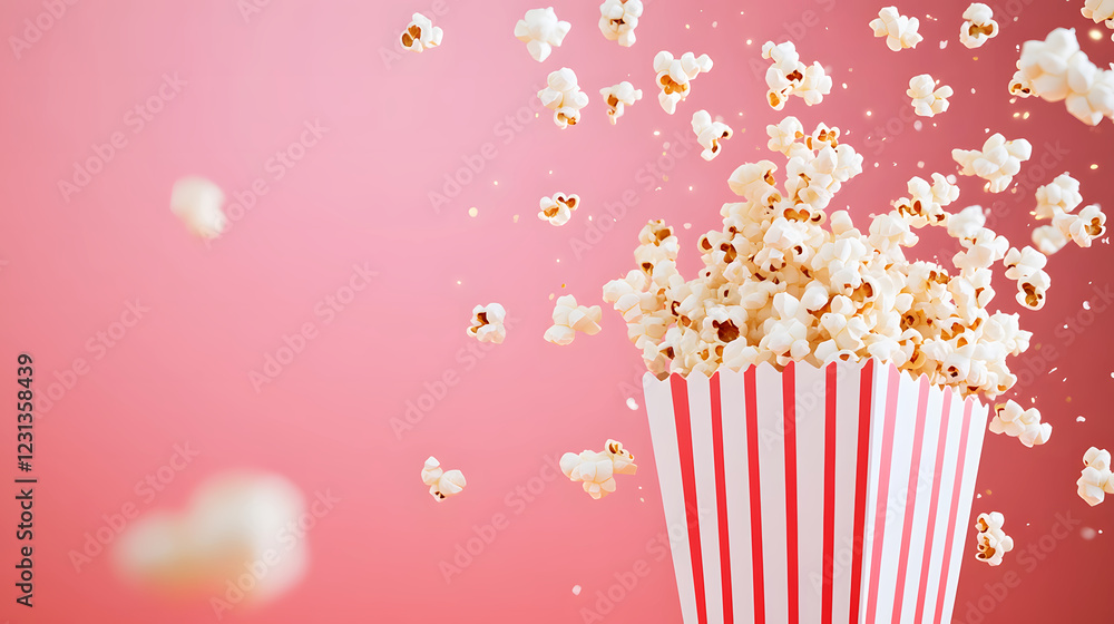 Experience the Joy of Snack Time with a Dynamic Burst of Freshly Popped Popcorn Against a Soft Pink Background!