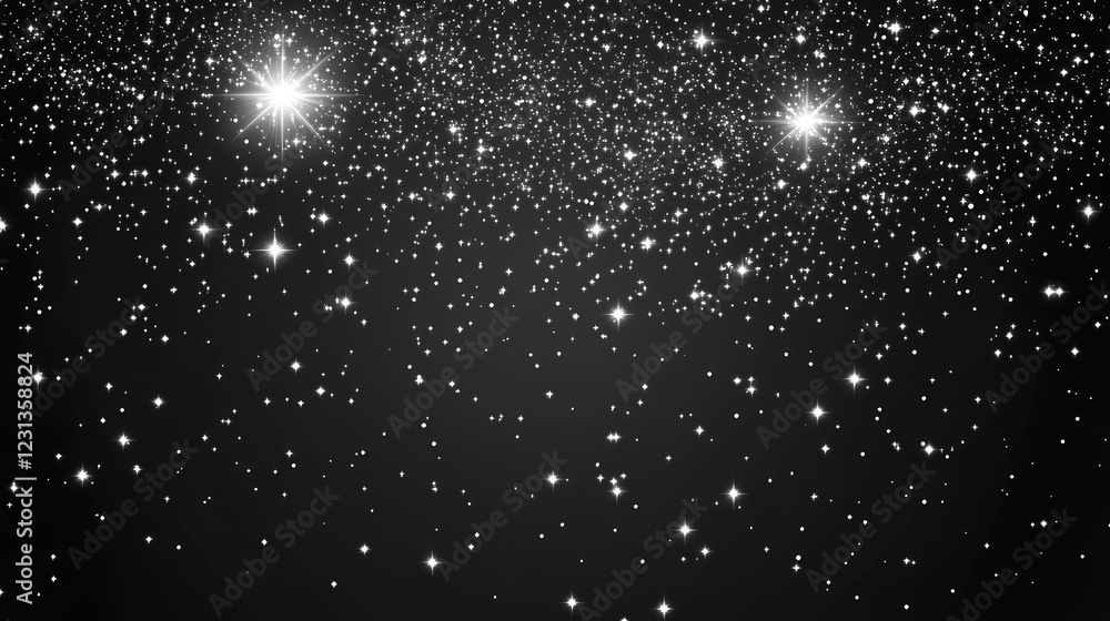 Fototapeta premium transparent black distressed overlay background with tiny white particles scattered across it, creating an impression of stars or snowflakes in the night sky