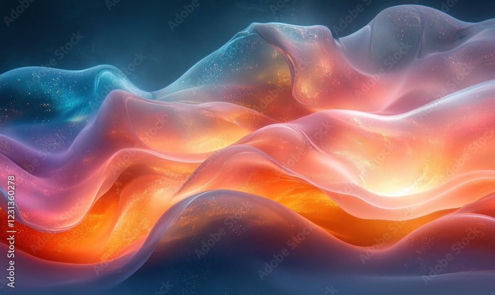 Fototapeta premium Iridescent Flowing Curves Abstract Landscape 3D Render Fluid Art