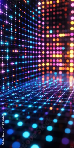 Wallpaper Mural A dynamic abstract digital grid with vibrant neon lights, perfect for modern and futuristic themes. Torontodigital.ca