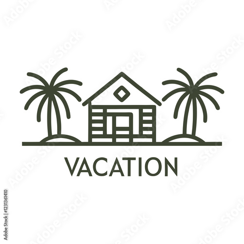 Wallpaper Mural Minimalist Vacation Illustration with House and Palm Tree. Torontodigital.ca