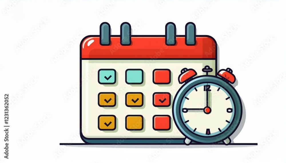 Calendar and alarm clock. Calendar icon with alarm flat design. isolated on white background. Calendar and alarm clock. Calendar icon with alarm flat design. isolated on white background.
