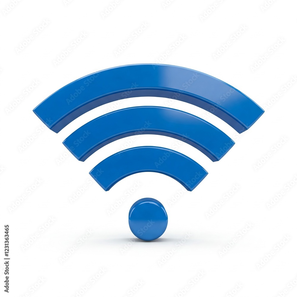 3d blue wireless signal icon with dot in the center isolated on white background 3d blue wireless signal icon with dot in the center isolated on white background