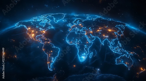 Wallpaper Mural Futuristic glowing world map with electronic light connections and vibrant details. Torontodigital.ca