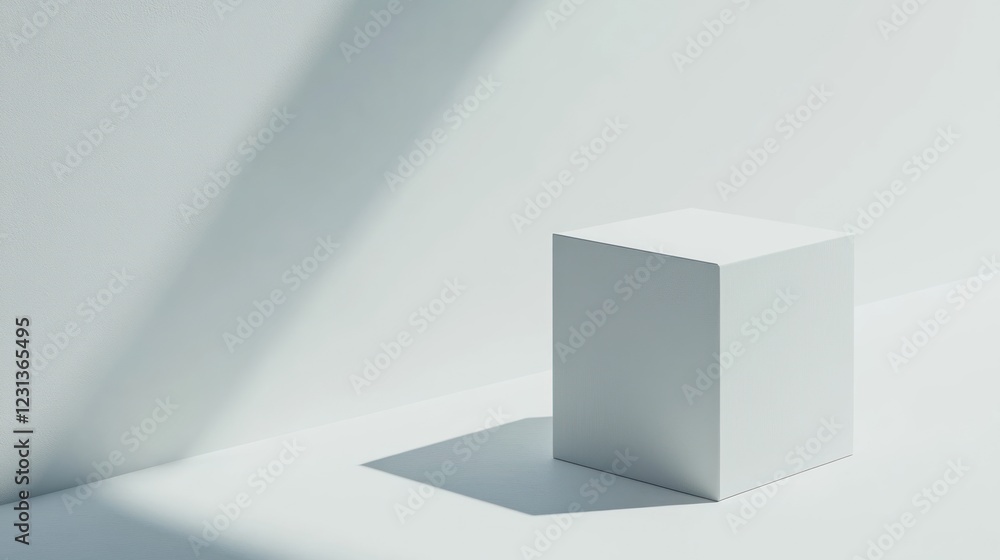 Fototapeta premium Minimalist White Cube Display: A Study in Light and Shadow