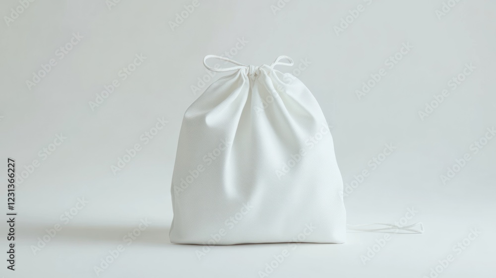 White Drawstring Bag on White Background: Minimalist Product Photography White Drawstring Bag on White Background: Minimalist Product Photography