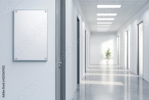 design layout of a sign hanging on a white office door, close-up of the door, 3d visualization, interior of an office hall with a sign on the door