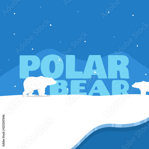 International Polar Bear Day to celebrate on February 27th. Polar bear on snow ice with bold text during snowfall. Animal event banner.
