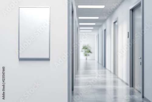 Fototapeta Naklejka Na Ścianę i Meble -  design layout of a sign hanging on a white office door, close-up of the door, 3d visualization, interior of an office hall with a sign on the door
