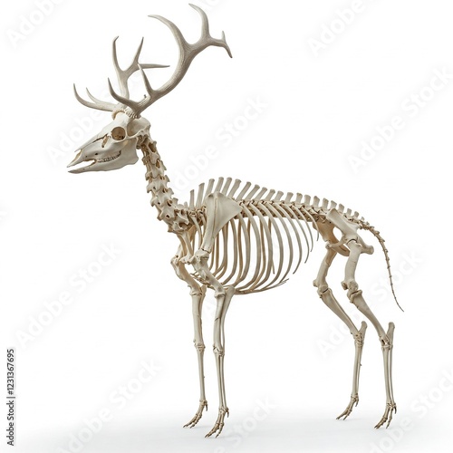 white deer skeleton anatomical illustration 3d rendering on white background