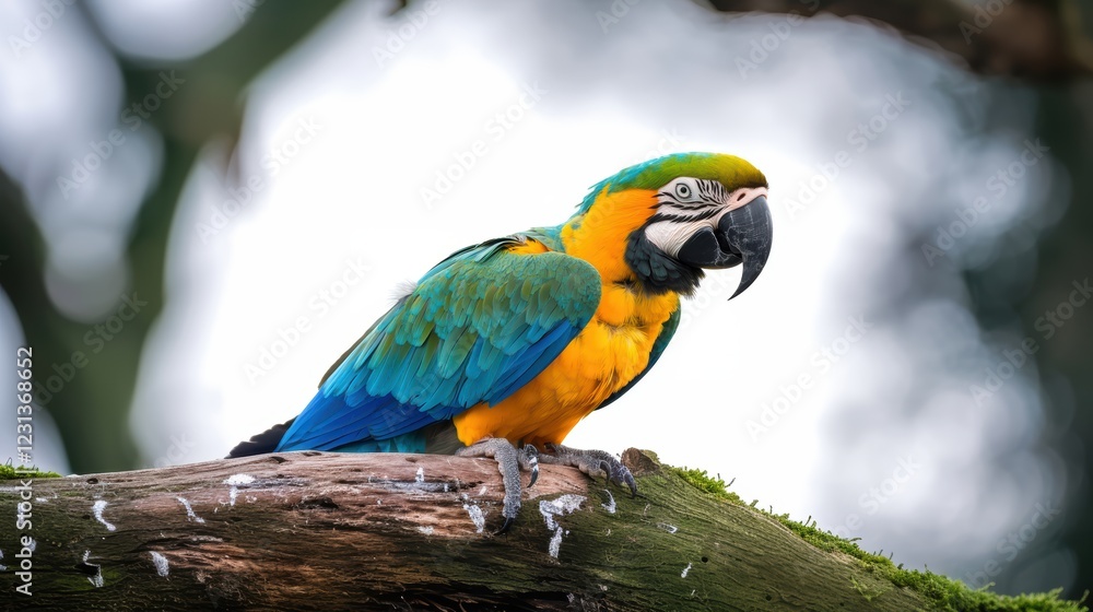 Obraz premium Colorful macaw parrot with vibrant feathers isolated on white background, ideal for tropical and exotic design projects.