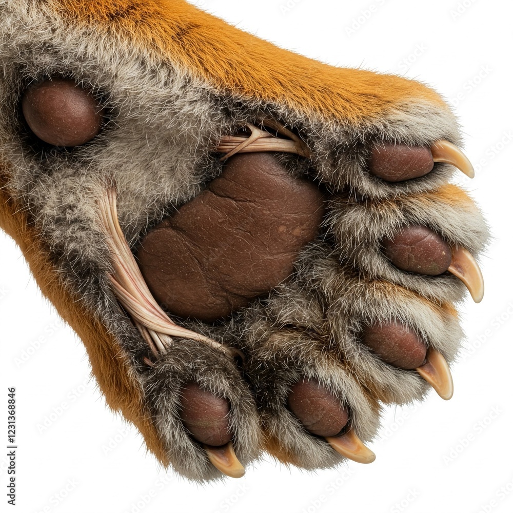 close up of a tiger paw with retractable claws isolated on white background close up of a tiger paw with retractable claws isolated on white background