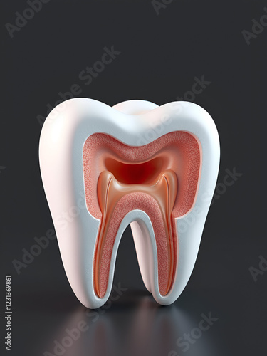 AI generated illustration of a white tooth with internal structure exposed and visible photo